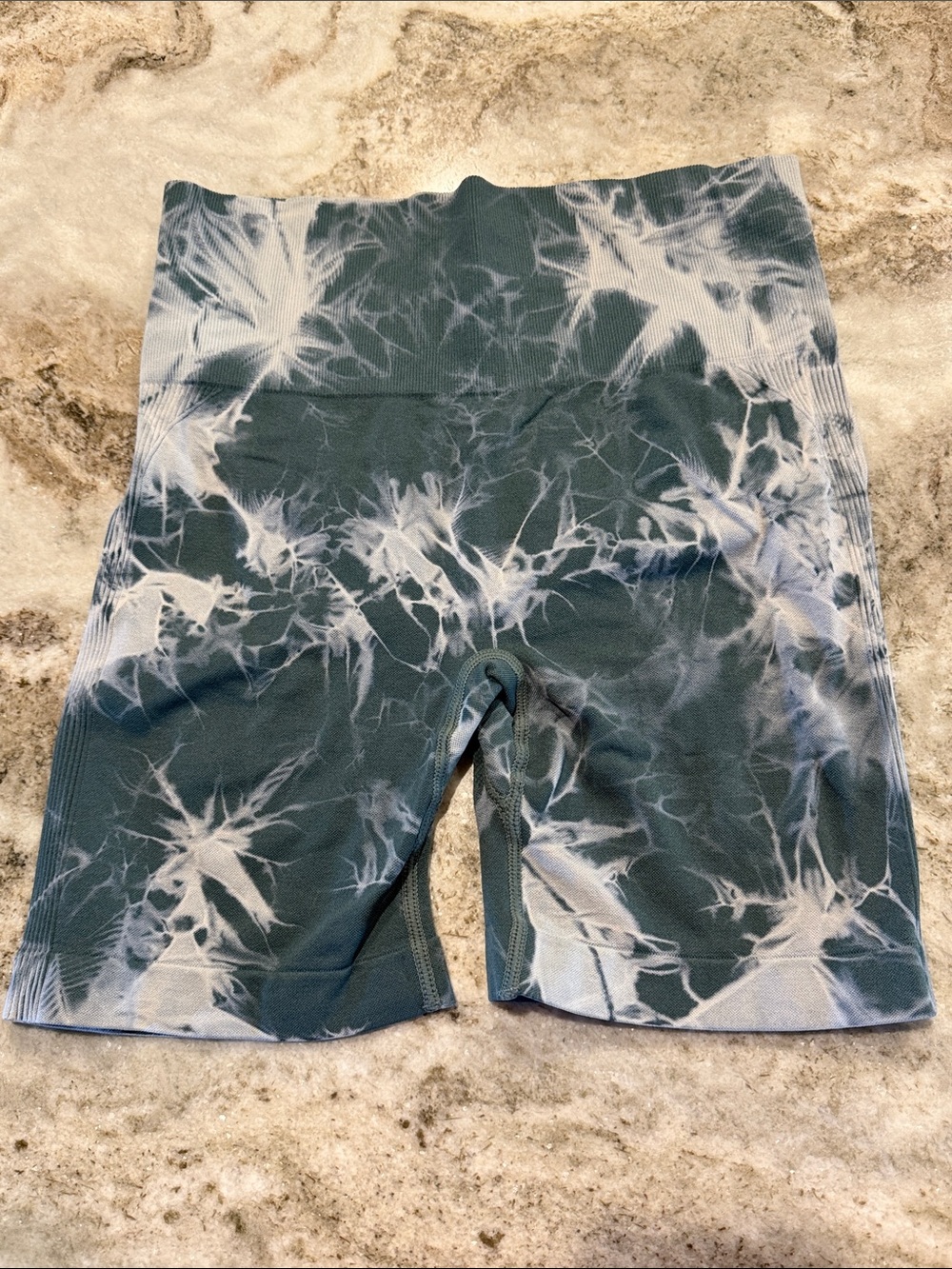 Tie-Dye High-Waist Women's Athletic Shorts - Green/White